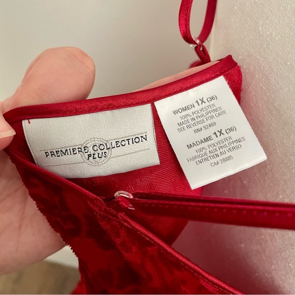 Vintage Red Velvet Burnout Floral Slip Dress Size 1X - Picture 4 of 6